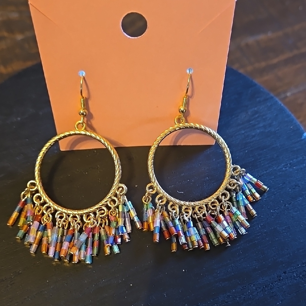 Multicolor Beaded Gold Hoop Earrings